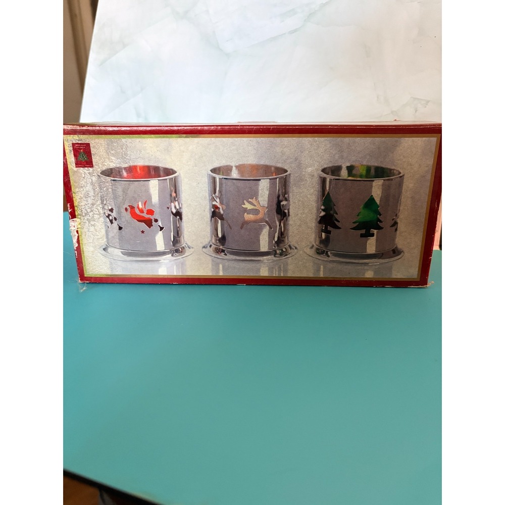 Vintage Christmas Themed Votive Candle Holders - New in Box (1999)